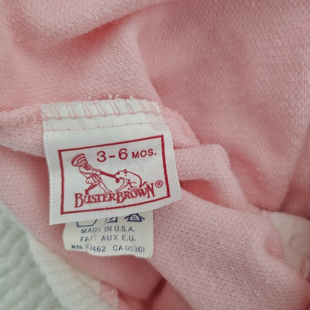Vintage Buster Brown Baby Girl 3-6 Month Dainty Pink Lace Overall Bubble Romper - Picture 9 of 12